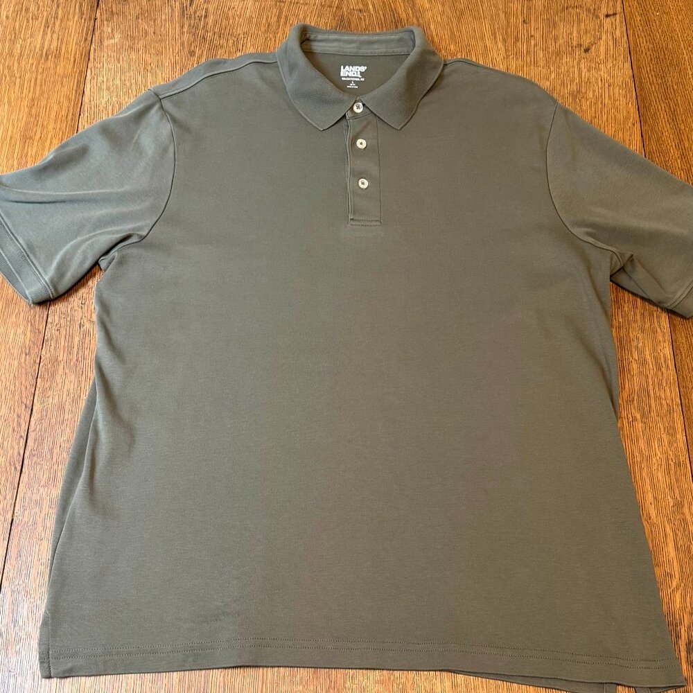 Land's End Traditional Fit Men's Polo Shirt - Large, Olive Green